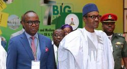 President Muhammadu Buhari (R) and Minister of State, Petroleum Resources, Ibe Kachikwu