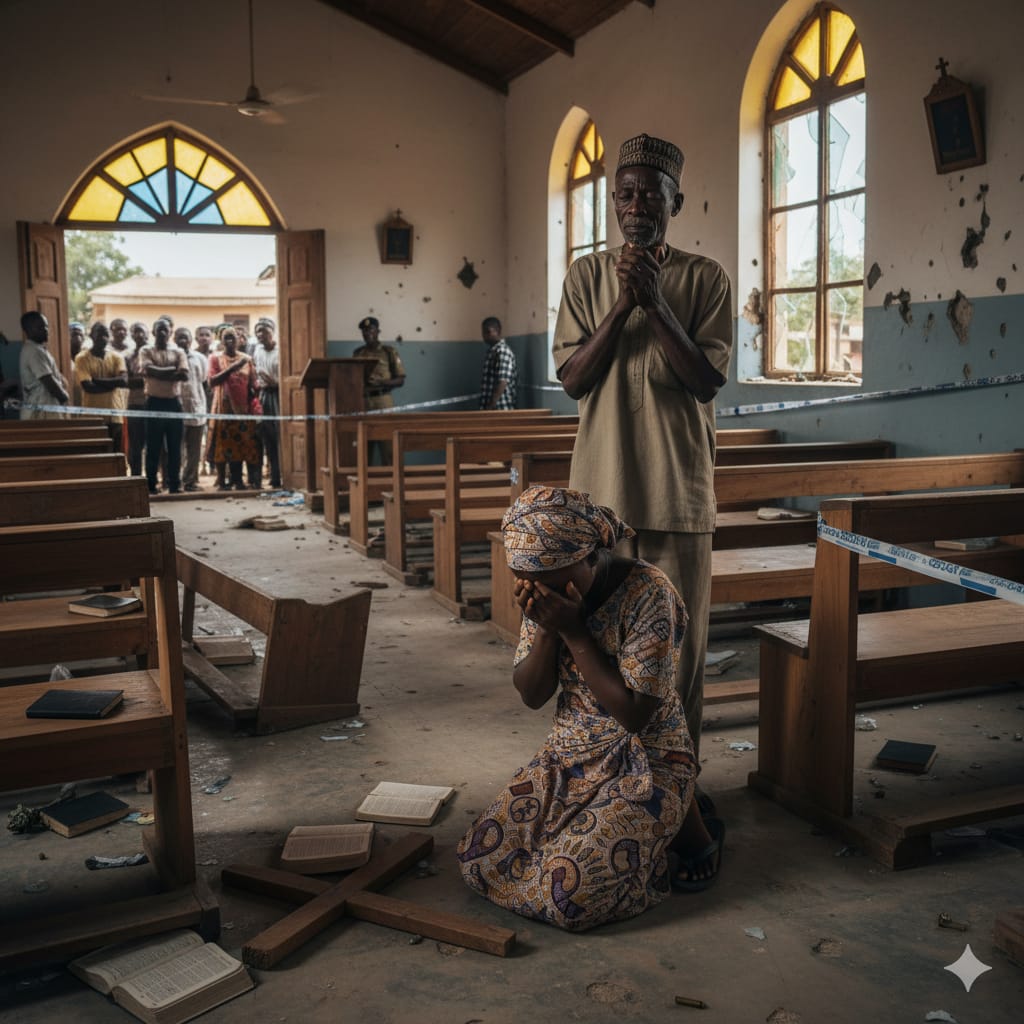 An image of christains crying over killings by bandits