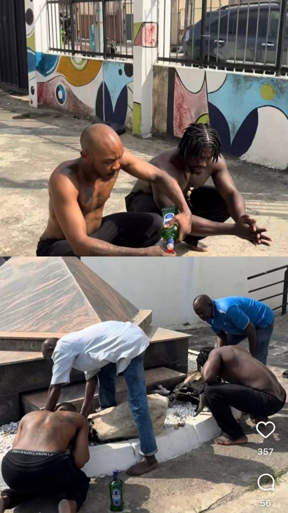 Seun Kuti and Very Dark Man honour Fela with traditional rites at his gravesite, following his historic Grammy Lifetime Achievement Award.