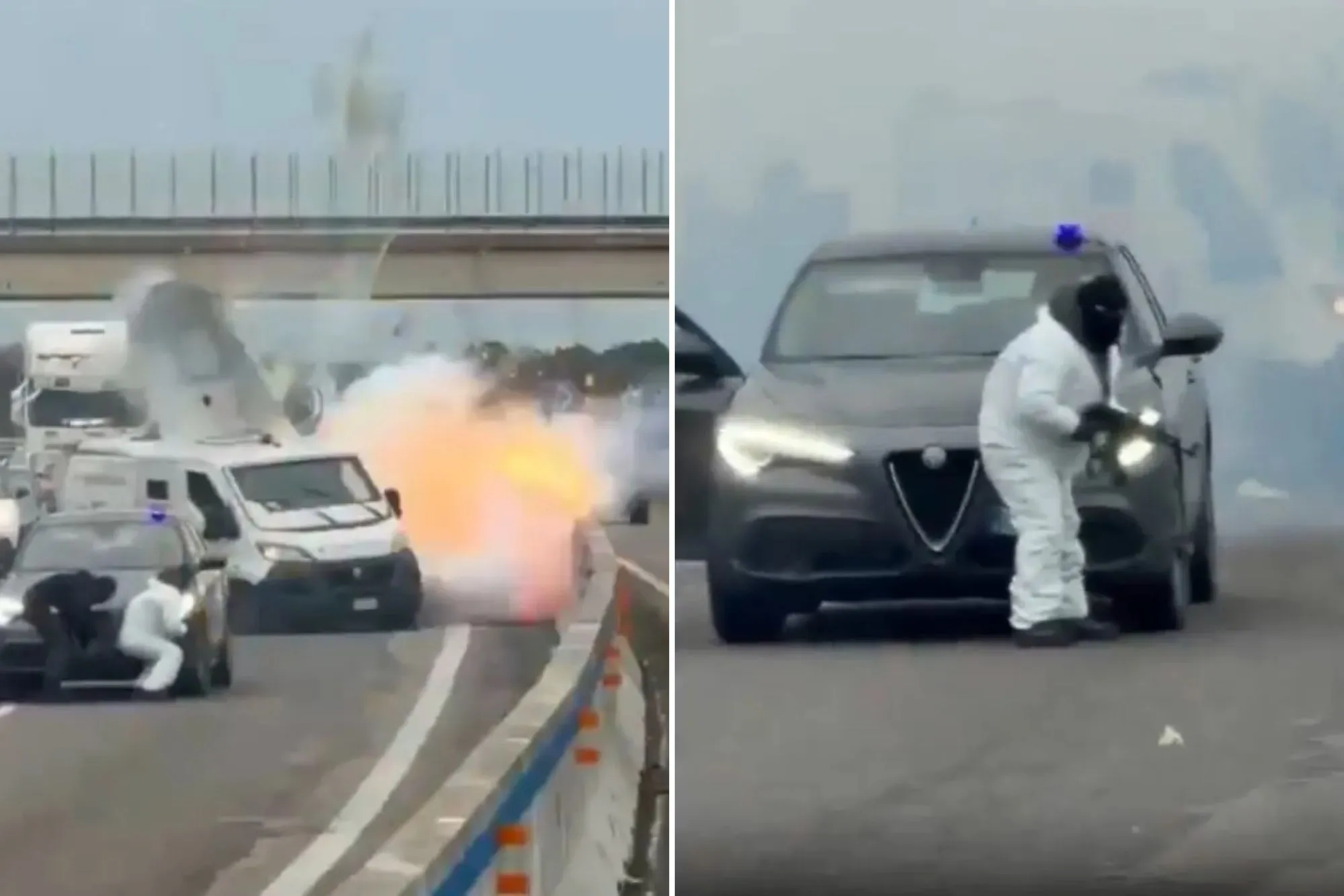 Robbers bomb cash van on Italy highway